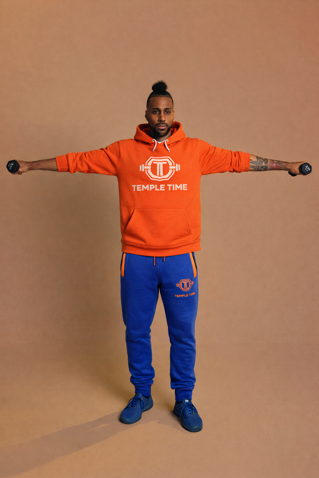 Temple Time Men's Cotton Fleece Joggers (Royal Blue with Orange Accents)