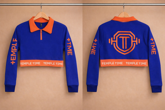 Temple Time Cropped Half-Zip Pullover (Royal Blue & Orange)