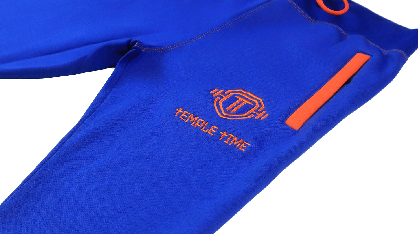 Temple Time Men's Cotton Fleece Joggers (Royal Blue with Orange Accents)