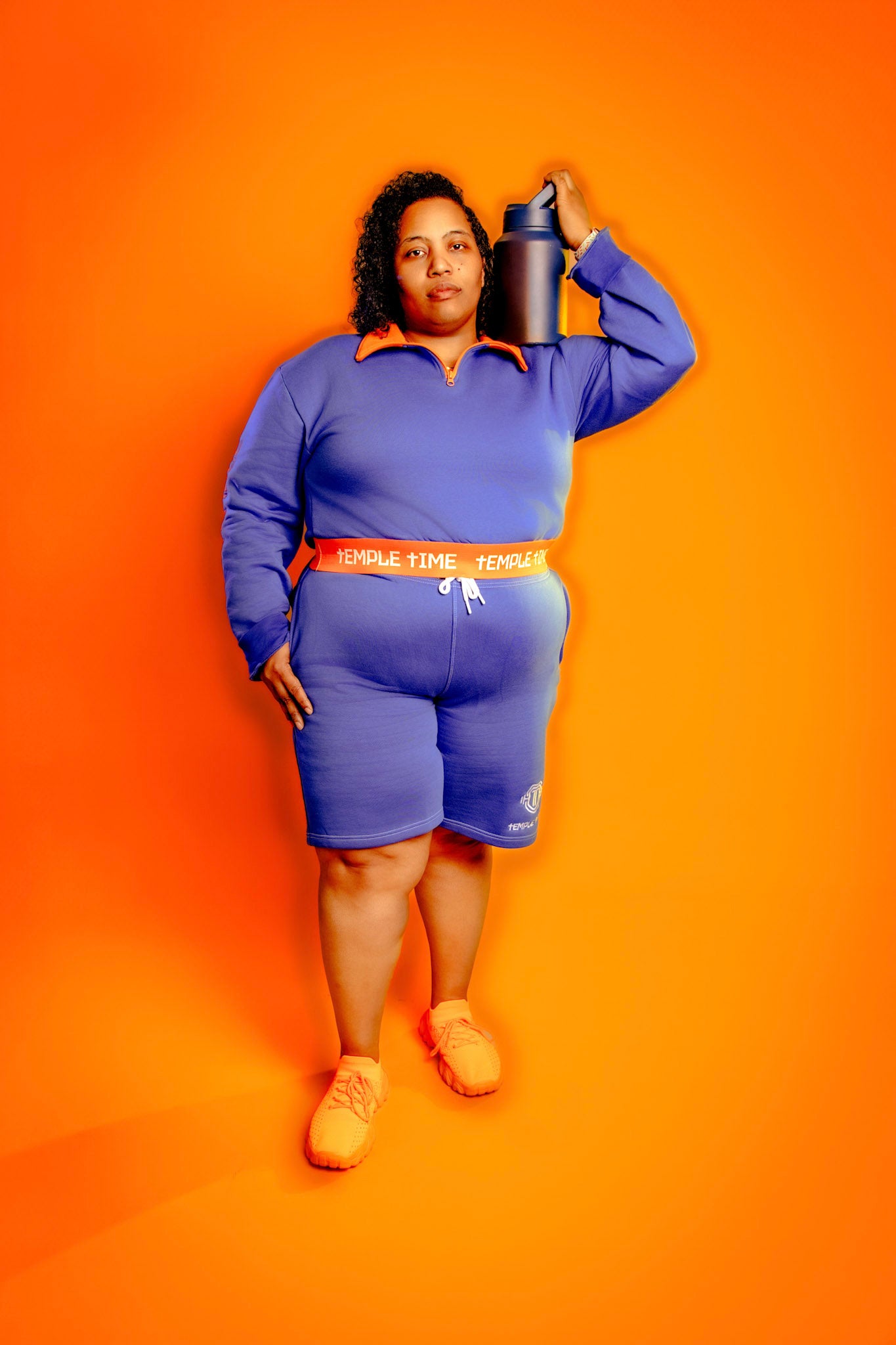 Temple Time Cropped Half-Zip Pullover (Royal Blue & Orange)