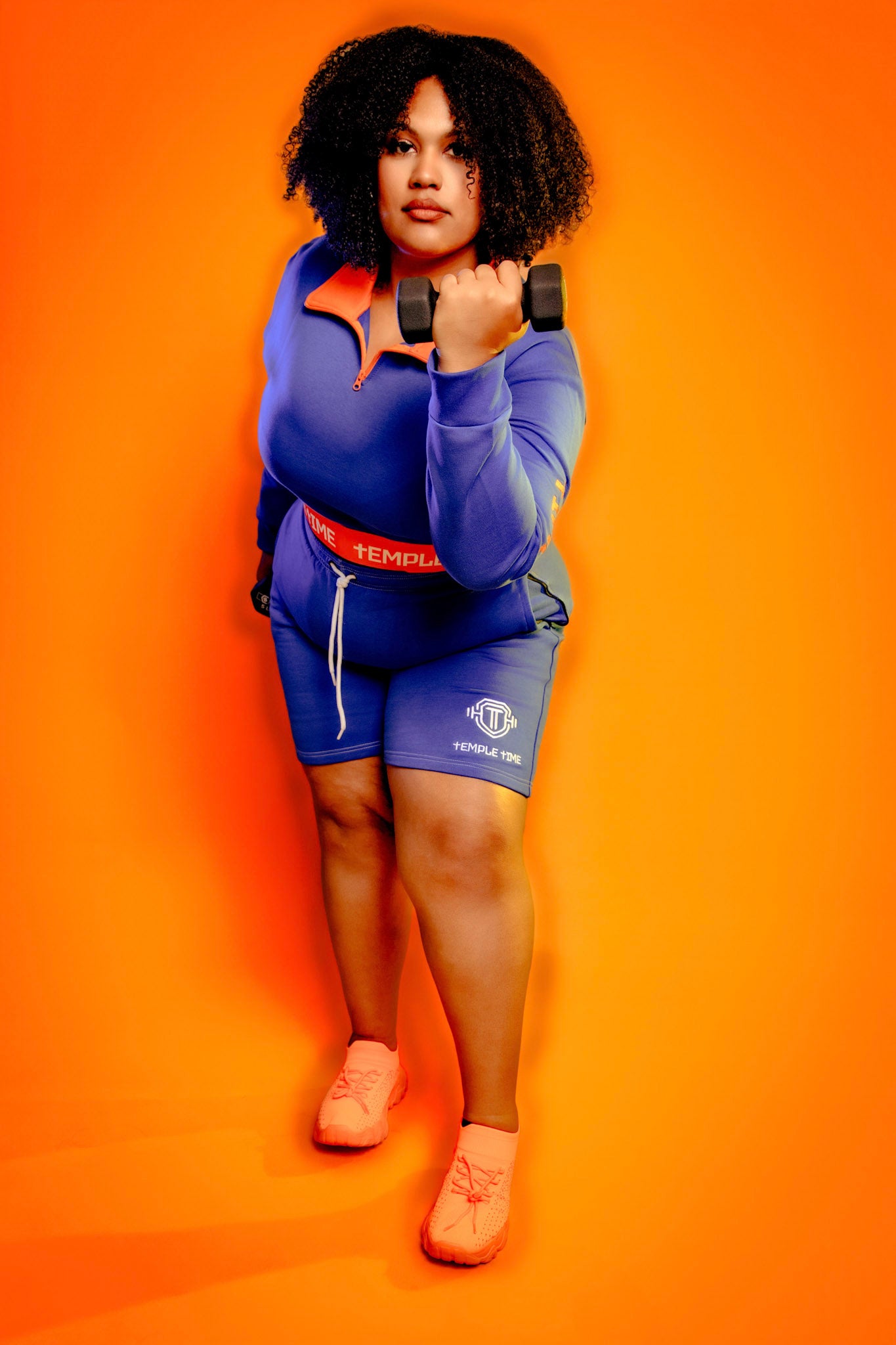 Temple Time Cropped Half-Zip Pullover (Royal Blue & Orange)
